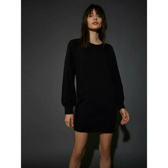 Nation LTD Elisa Dress Womens Size Small Black Puff Sleeve Easy Fit Stretch - Picture 3 of 10